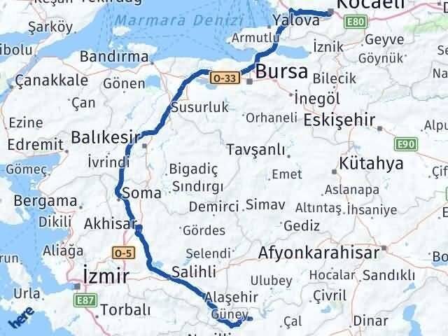Kocaeli Güney Denizli Arası Kaç Km - Yol Haritası
