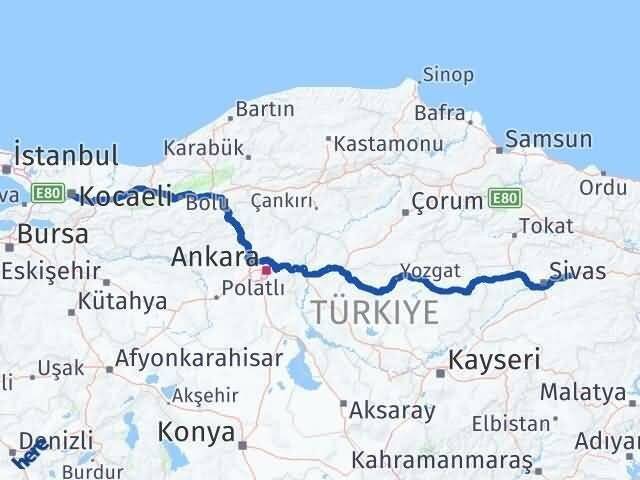 Kocaeli Hafik Sivas Arası Kaç Km - Yol Haritası