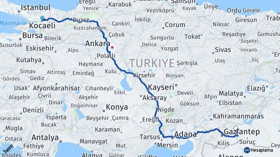 Kocaeli Halfeti Şanlıurfa Arası Kaç Km - Yol Haritası