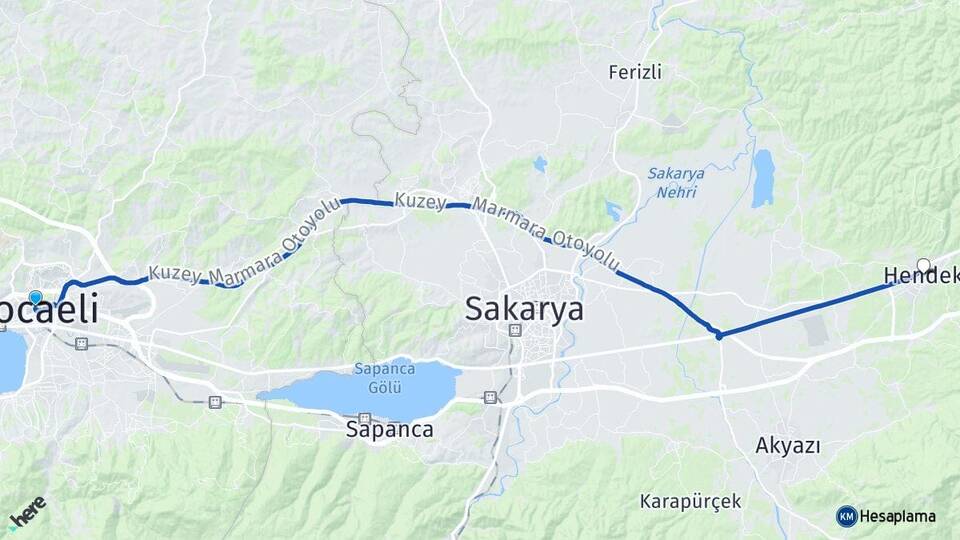 Kocaeli Hendek Sakarya Arası Kaç Km - Yol Haritası