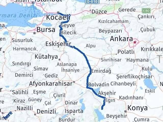 Kocaeli Hüyük Konya Arası Kaç Km - Yol Haritası