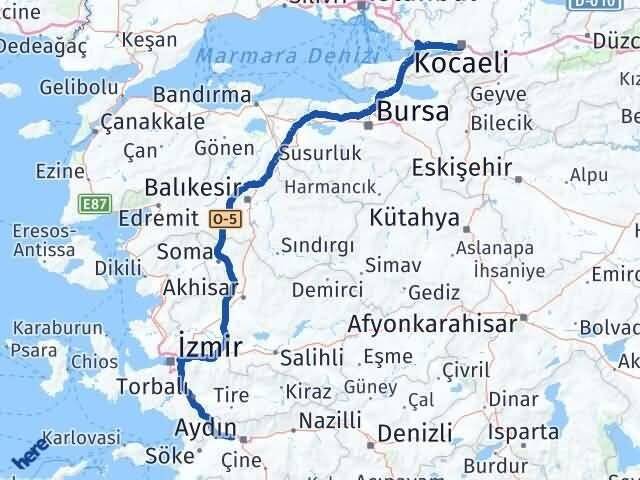 Kocaeli İncirliova Aydın Arası Kaç Km - Yol Haritası