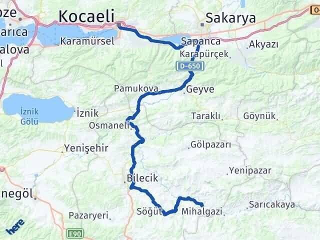 Kocaeli İnhisar Bilecik Arası Kaç Km - Yol Haritası
