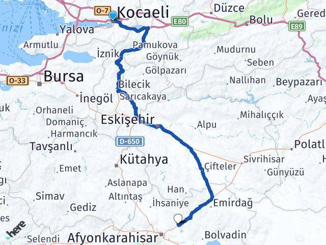Kocaeli İscehisar Afyonkarahisar Arası Kaç Km - Yol Haritası