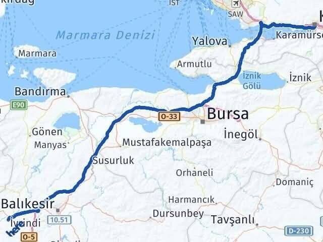 Kocaeli İvrindi Balıkesir Arası Kaç Km - Yol Haritası