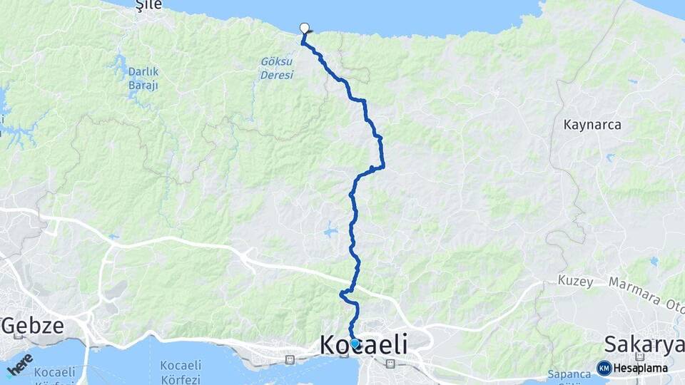 Kocaeli İzmit Ağva Şile İstanbul Arası Kaç Km - Yol Haritası