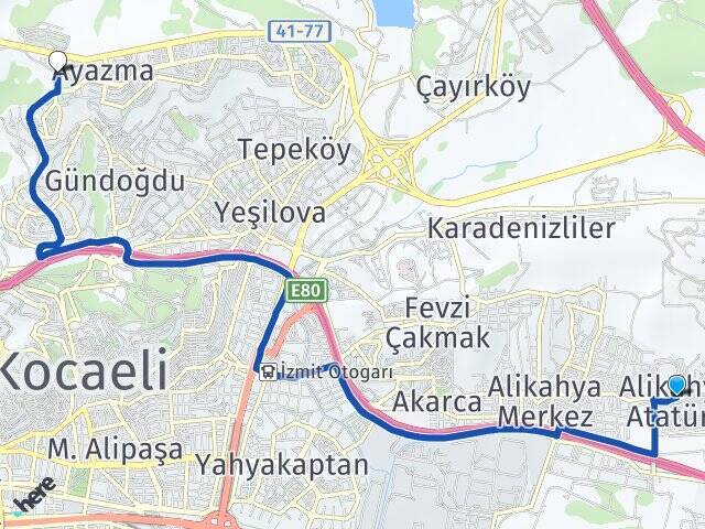 Alikahya Atatürk Kocaeli Üniversitesi Arası Kaç Km - Yol Tarifi