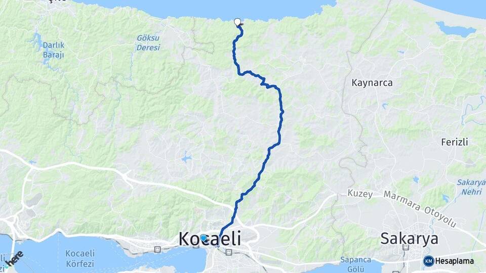 Kocaeli İzmit Bağırganlı Kandıra Arası Kaç Km - Yol Haritası