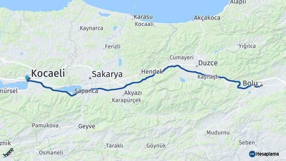 Kocaeli İzmit Bolu Arası Kaç Km - Yol Haritası