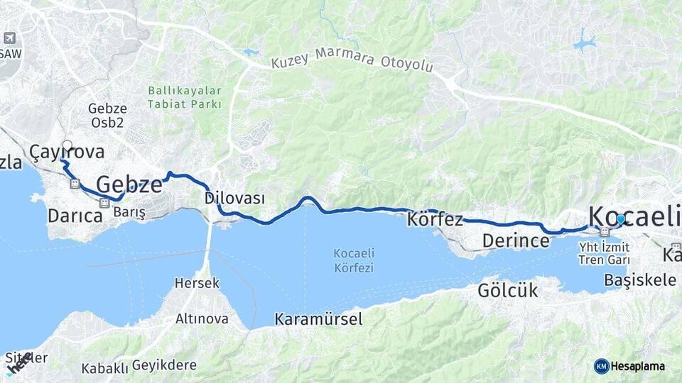 Kocaeli İzmit Çayırova Arası Kaç Km - Yol Haritası