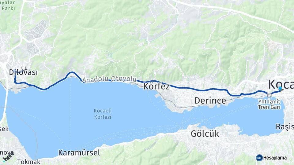 Kocaeli İzmit Dilovası Arası Kaç Km - Yol Haritası
