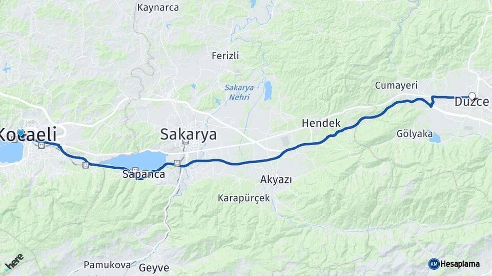 Kocaeli İzmit Düzce Arası Kaç Km - Yol Haritası