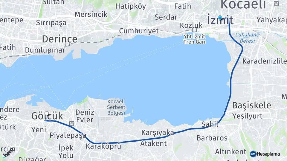 Kocaeli İzmit Gölcük Arası Kaç Km - Yol Haritası