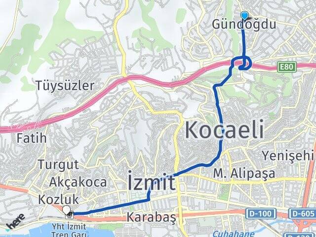 Gündoğdu İzmit YHT Garı Arası Kaç Km - Yol Tarifi