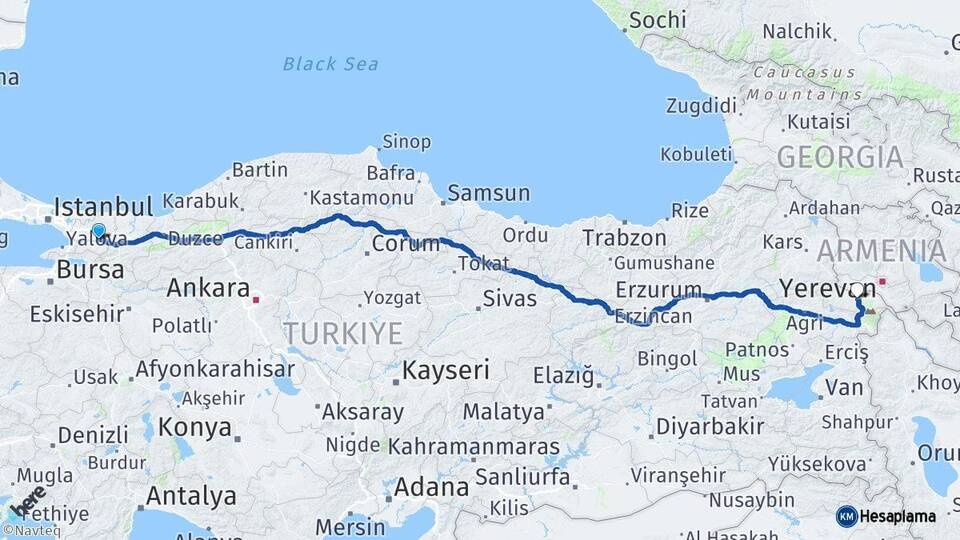 Kocaeli İzmit Iğdır Arası Kaç Km - Yol Haritası