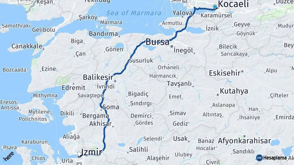 Kocaeli İzmit İzmir Arası Kaç Km - Yol Haritası