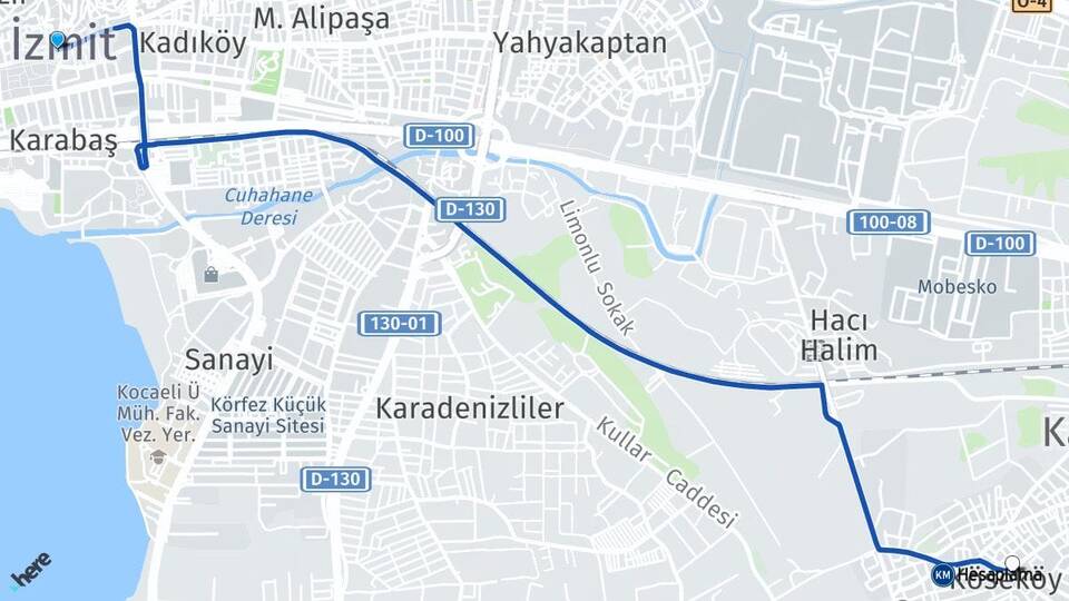 Kocaeli İzmit Köseköy Kartepe Arası Kaç Km - Yol Haritası
