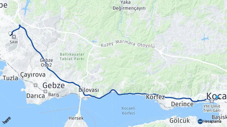 Kocaeli İzmit Kurtköy Pendik İstanbul Arası Kaç Km - Yol Haritası