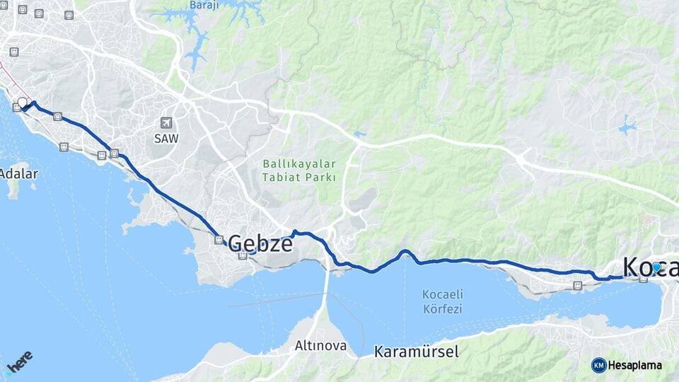 Kocaeli İzmit Maltepe İstanbul Arası Kaç Km - Yol Haritası