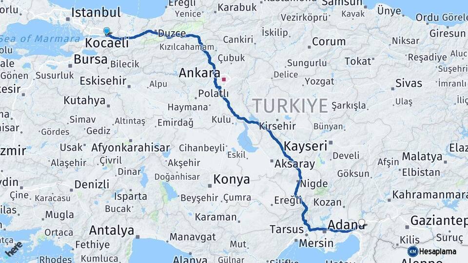 Kocaeli İzmit Osmaniye Arası Kaç Km - Yol Haritası