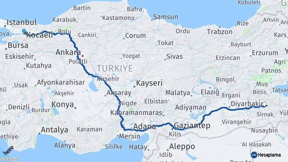 Kocaeli İzmit Siirt Arası Kaç Km - Yol Haritası