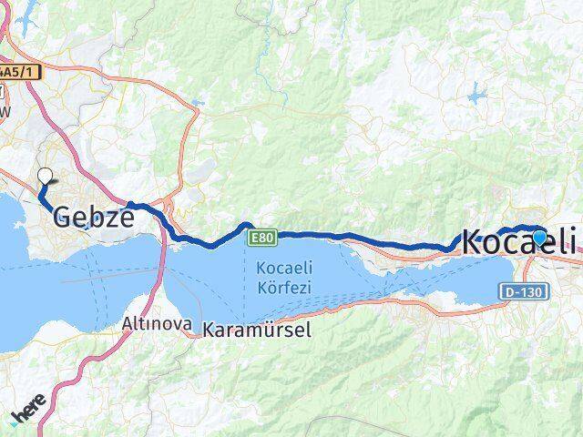 Kocaeli İzmit Yahyakaptan Çayırova Arası Kaç Km - Yol Haritası