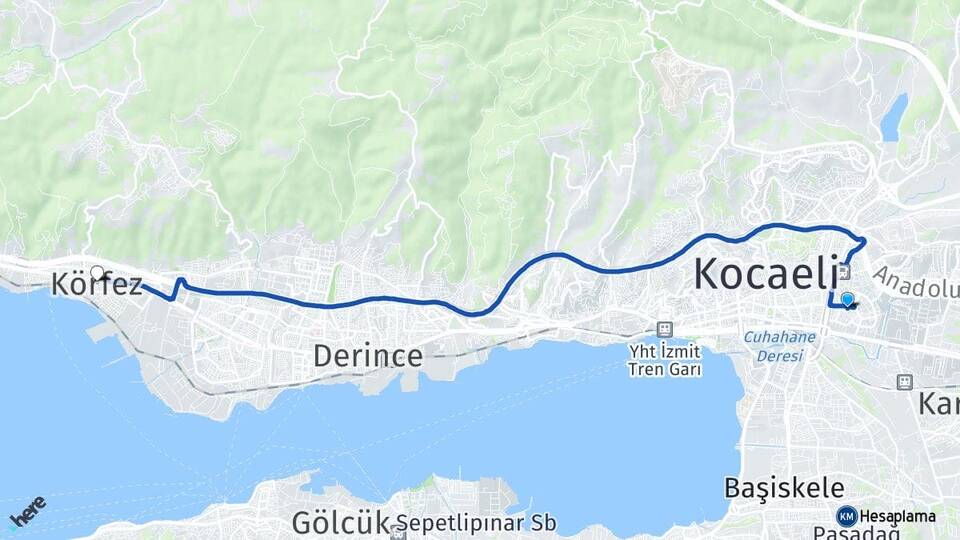 Kocaeli İzmit Yahyakaptan Körfez Arası Kaç Km - Yol Haritası