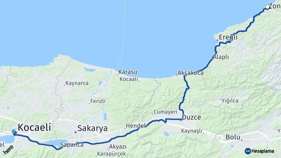 Kocaeli İzmit Zonguldak Arası Kaç Km - Yol Haritası