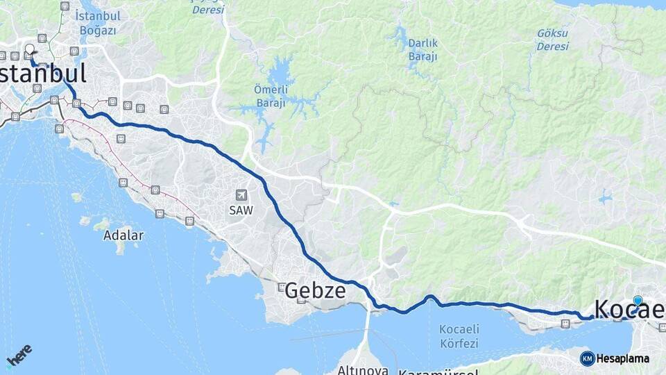 Kocaeli Kağıthane İstanbul Arası Kaç Km - Yol Haritası