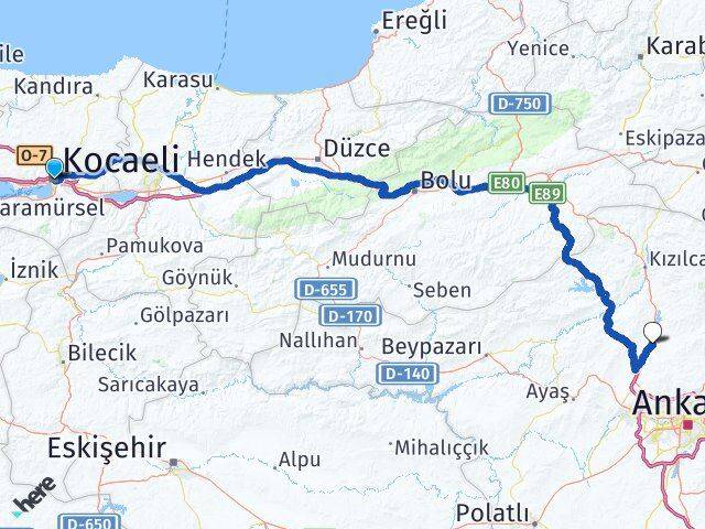 Kocaeli Kahramankazan Ankara Arası Kaç Km - Yol Haritası