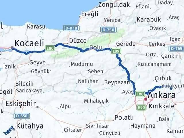 Kocaeli Kalecik Ankara Arası Kaç Km - Yol Haritası