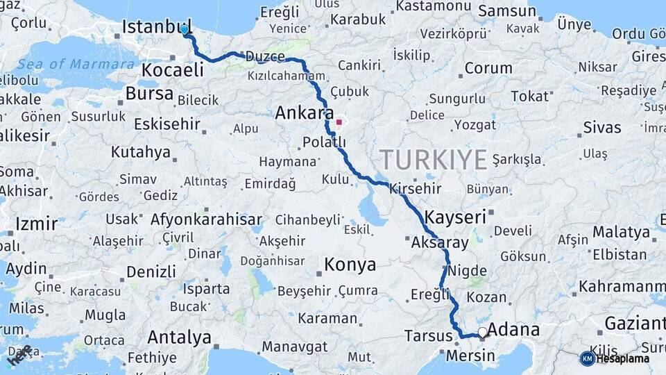 Kocaeli Kandıra Adana Arası Kaç Km - Yol Haritası