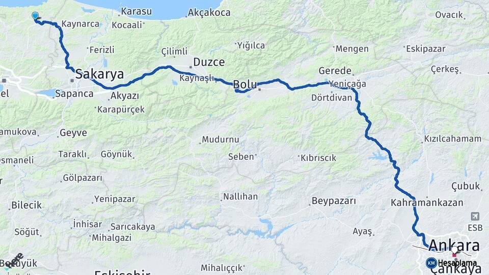 Kocaeli Kandıra Ankara Arası Kaç Km - Yol Haritası