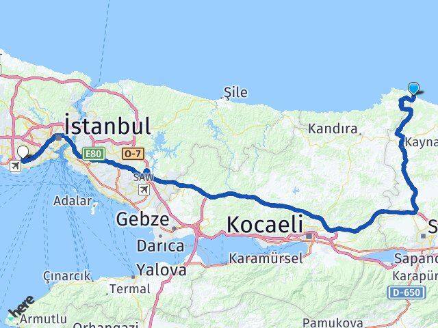 Kocaeli Kandıra Babalı Bahçelievler İstanbul Arası Kaç Km - Yol Haritası