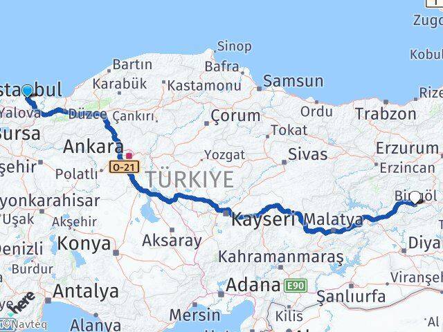 Kocaeli Kandıra Bingöl Arası Kaç Km - Yol Haritası