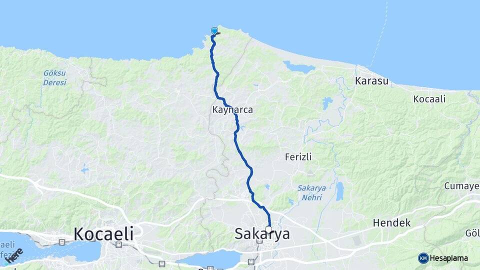 Kocaeli Kandıra Cebeci Adapazarı Sakarya Arası Kaç Km - Yol Haritası