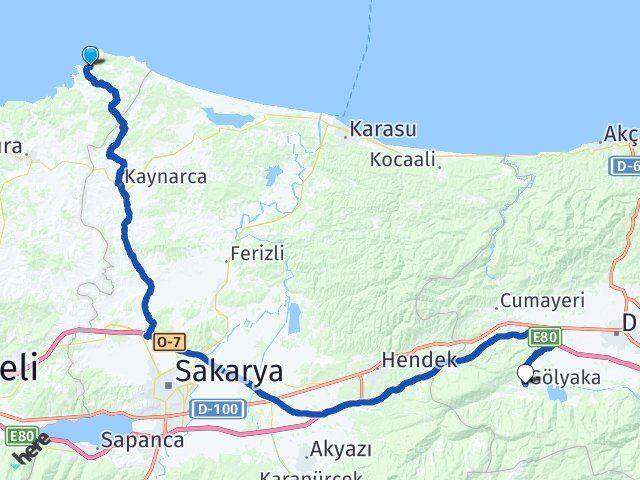 Kocaeli Kandıra Cebeci Gölyaka Düzce Arası Kaç Km - Yol Haritası