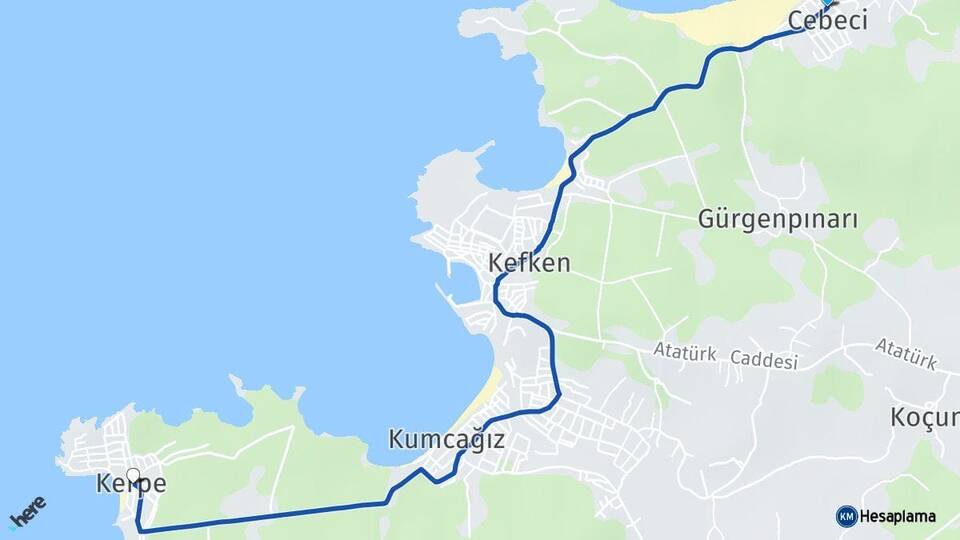 Kocaeli Kandıra Cebeci Kerpe Kandıra Arası Kaç Km - Yol Haritası