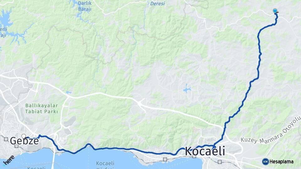 Kocaeli Kandıra Gebze Arası Kaç Km - Yol Haritası