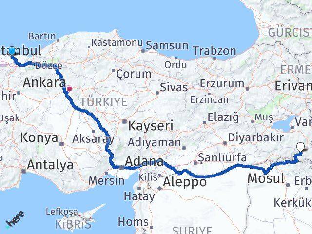 Kocaeli Kandıra Hakkari Arası Kaç Km - Yol Haritası