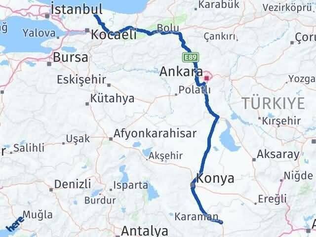 Kocaeli Kandıra Karaman Arası Kaç Km - Yol Haritası