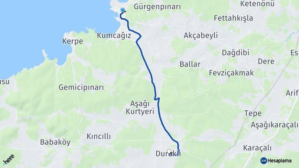 Kocaeli Kandıra Kefken Duraklı Kandıra Arası Kaç Km - Yol Haritası