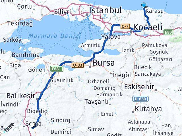 Kocaeli Kandıra Kefken Siledik Kırkağaç Manisa Arası Kaç Km - Yol Haritası