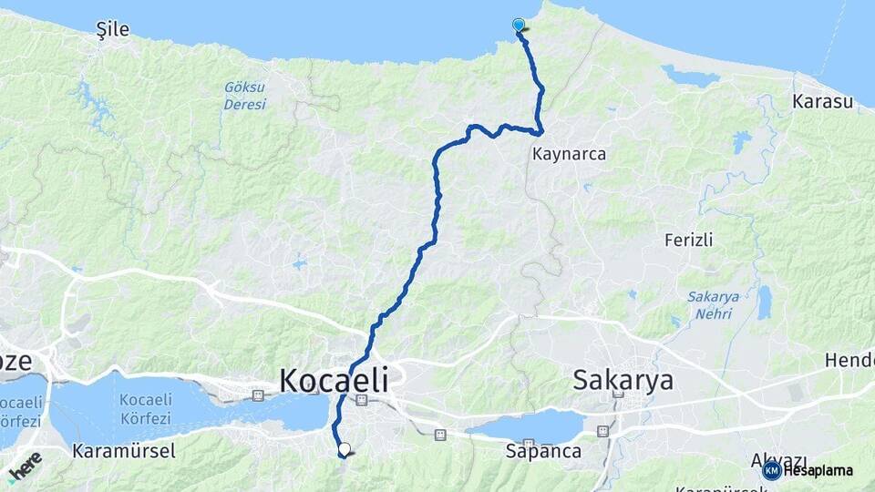 Kocaeli Kandıra Kefken Yuvacık Yakacık Başiskele Arası Kaç Km - Yol Haritası