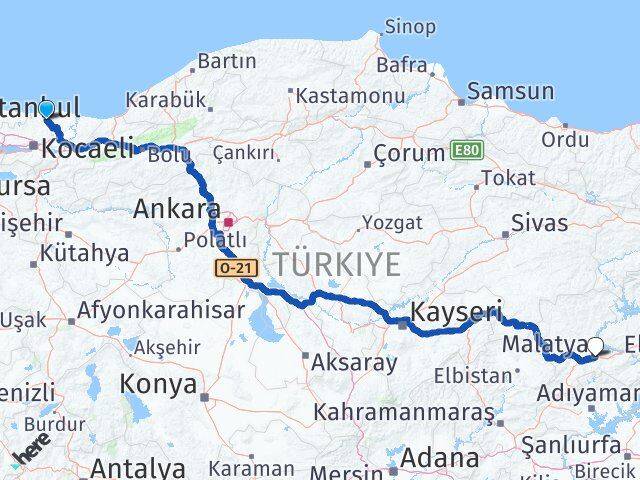 Kocaeli Kandıra Malatya Arası Kaç Km - Yol Haritası