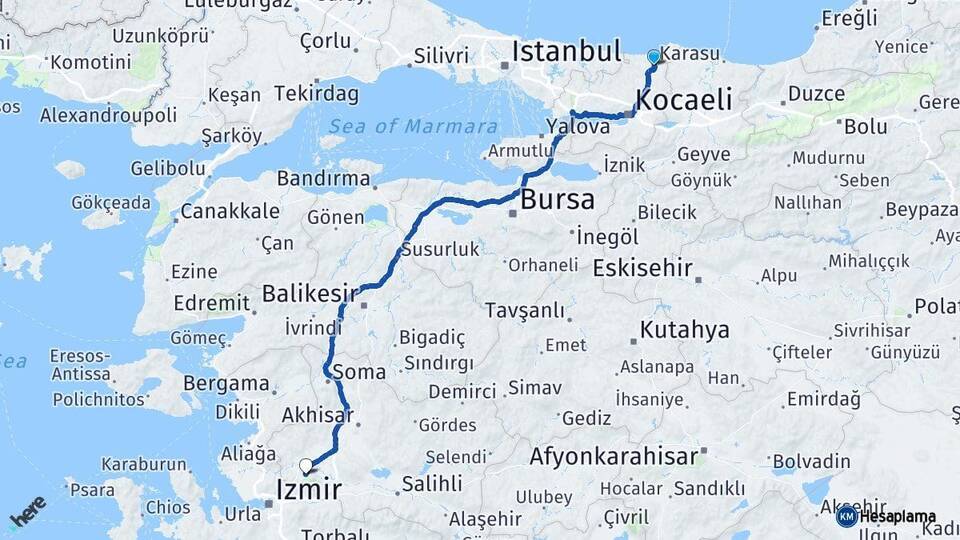 Kocaeli Kandıra Manisa Arası Kaç Km - Yol Haritası