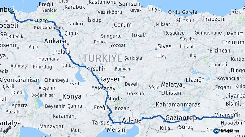 Kocaeli Kandıra Mardin Arası Kaç Km - Yol Haritası