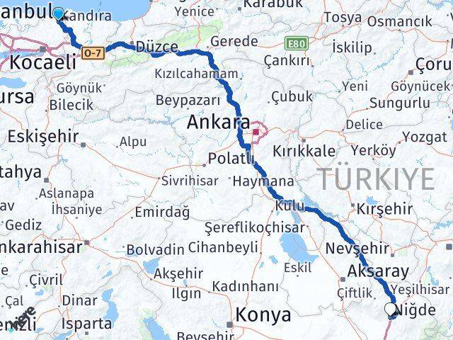 Kocaeli Kandıra Niğde Arası Kaç Km - Yol Haritası