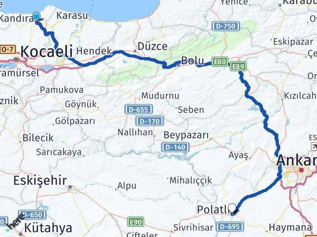 Kocaeli Kandıra Polatlı Ankara Arası Kaç Km - Yol Haritası