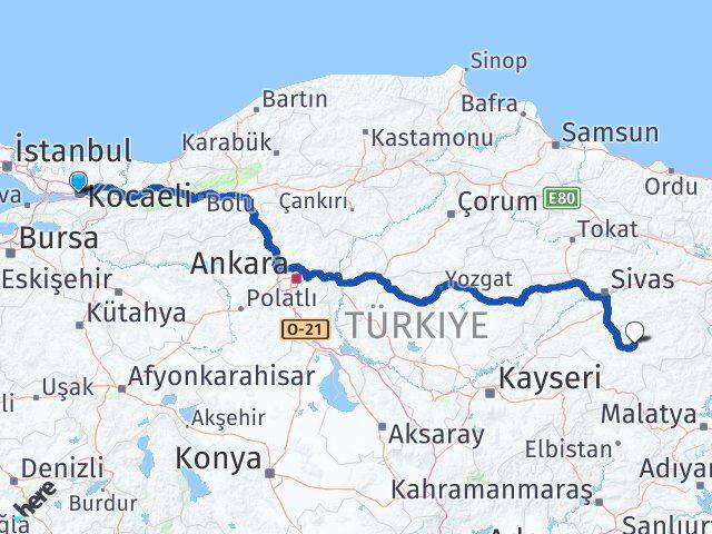 Kocaeli Kangal Sivas Arası Kaç Km - Yol Haritası